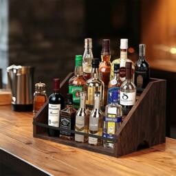 Toque Counter Top Wine Rack Storage Liquor Bottle Shelf Wooden Holders in Dark Brown - thumbnail 2
