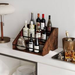 Toque Counter Top Wine Rack Storage Liquor Bottle Shelf Wooden Holders in Dark Brown - thumbnail 3