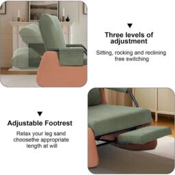 VOGREX Upholstered Soft Nursery Rocking Chair with Footrest Backrest in Green - thumbnail 3