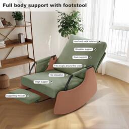 VOGREX Upholstered Soft Nursery Rocking Chair with Footrest Backrest in Green - thumbnail 4
