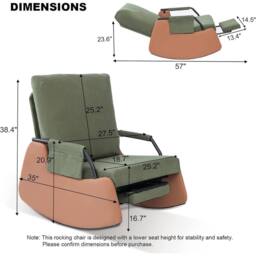 VOGREX Upholstered Soft Nursery Rocking Chair with Footrest Backrest in Green - thumbnail 2
