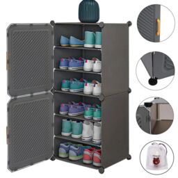 SPETLEK Shoe Rack Shoe Storage Cabinet Shelf Unit Door Hallway in Grey - Size: Small