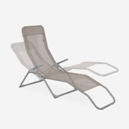 sweeek Set Of 4 Textilene Folding Sun Loungers With 2 Positions in Brown - thumbnail 3