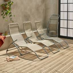 sweeek Set Of 4 Textilene Folding Sun Loungers With 2 Positions in Brown - thumbnail 6