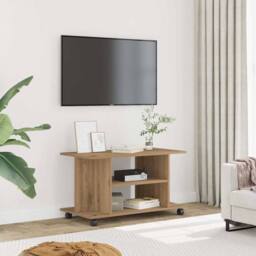 Berkfield Home TV Cabinet with Castors Artisan Oak 80x40x45 cm Engineered Wood in Brown - Size: 80 x 40 x 45 cm - thumbnail 2