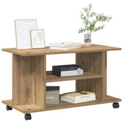 Berkfield Home TV Cabinet with Castors Artisan Oak 80x40x45 cm Engineered Wood in Brown - Size: 80 x 40 x 45 cm - thumbnail 3
