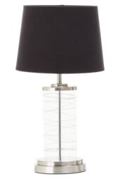 Orsina Glass Cylinder Table Lamp, Chrome Spiral Base with Black Linen Shade, Modern Monochrome Table Light in Brown - thumbnail 2