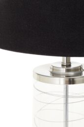 Orsina Glass Cylinder Table Lamp, Chrome Spiral Base with Black Linen Shade, Modern Monochrome Table Light in Brown - thumbnail 4