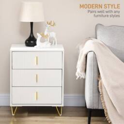 HOMCOM 3 Drawer Dresser Set of 2, Chest of Drawers Storage Cabinet, White - thumbnail 4