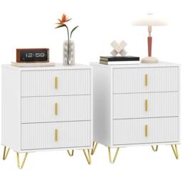 HOMCOM 3 Drawer Dresser Set of 2, Chest of Drawers Storage Cabinet, White - thumbnail 2