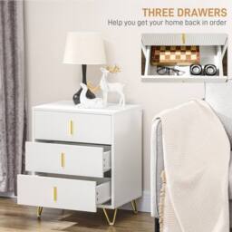 HOMCOM 3 Drawer Dresser Set of 2, Chest of Drawers Storage Cabinet, White - thumbnail 6
