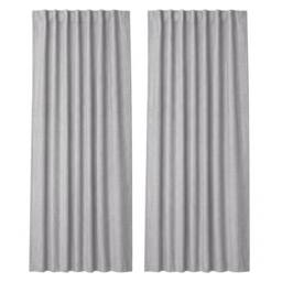 VOGREX Grey Linen Look Thermal Blackout Curtains 52x84in Pair - thumbnail 1