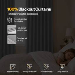 VOGREX Grey Linen Look Thermal Blackout Curtains 52x84in Pair - thumbnail 3