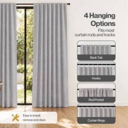 VOGREX Grey Linen Look Thermal Blackout Curtains 52x84in Pair - thumbnail 6