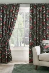Dreams & Drapes 'Sandringham' 100% Cotton Pair of Pencil Pleat Curtains With Tie-Backs in Green - Size: 167 cm width x 183 cm drop - thumbnail 1