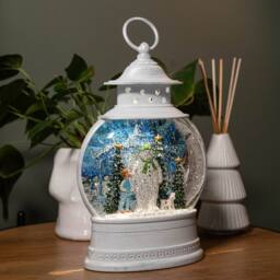 Samuel Alexander 28cm White Light up The Snowman, Snowdog & Billy Christmas Water Spinner with LEDs - thumbnail 1