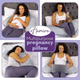 Aamira Light Grey Pregnancy Maternity Pillow, 145x25x25cm L Shape Memory Foam - Size: 145 x 25 x 25 cm - thumbnail 8