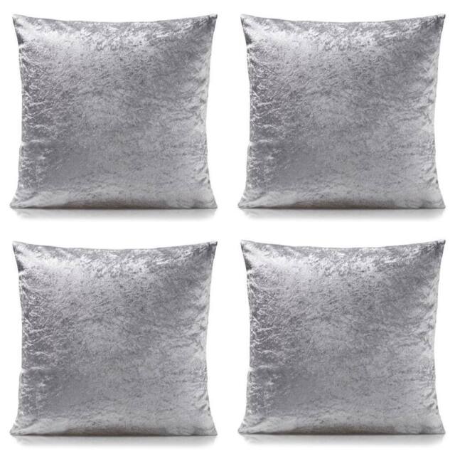Luxury Living Crushed Velvet Cushions Set of 4 With Fibre Filled Pads in Silver - Size: 45 cm x 45 cm - image 1