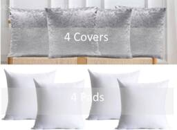 Luxury Living Crushed Velvet Cushions Set of 4 With Fibre Filled Pads in Silver - Size: 45 cm x 45 cm - thumbnail 3