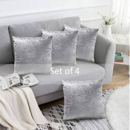 Luxury Living Crushed Velvet Cushions Set of 4 With Fibre Filled Pads in Silver - Size: 45 cm x 45 cm - thumbnail 6