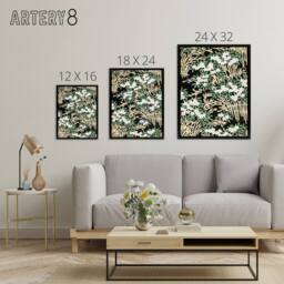 "Artery8 Abstract Floral Forest Pattern Framed Canvas Wall Art Print Bijutsukai in Green - Size: W12"" x H16""" - thumbnail 4