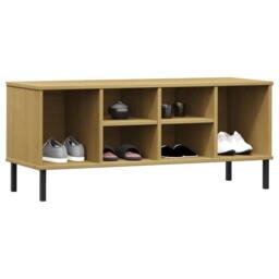 Berkfield Home Shoe Rack with Metal Legs Brown 106x35x45 cm Solid Wood OSLO in Light Tan - Size: 106 x 35 x 45 cm - thumbnail 1
