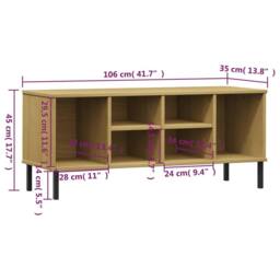 Berkfield Home Shoe Rack with Metal Legs Brown 106x35x45 cm Solid Wood OSLO in Light Tan - Size: 106 x 35 x 45 cm - thumbnail 7