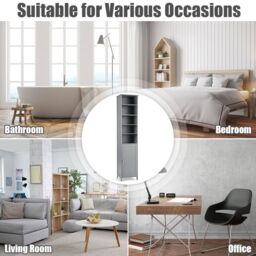 Costway Bathroom Tall Cabinet Slim Freestanding Storage Organizer W/ Adjustable Shelves in Grey - thumbnail 4