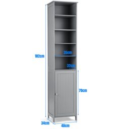 Costway Bathroom Tall Cabinet Slim Freestanding Storage Organizer W/ Adjustable Shelves in Grey - thumbnail 2