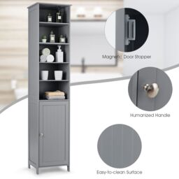 Costway Bathroom Tall Cabinet Slim Freestanding Storage Organizer W/ Adjustable Shelves in Grey - thumbnail 3