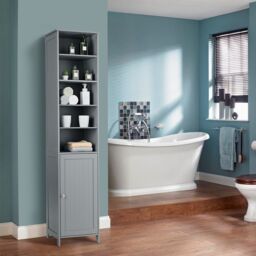 Costway Bathroom Tall Cabinet Slim Freestanding Storage Organizer W/ Adjustable Shelves in Grey - thumbnail 5
