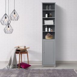 Costway Bathroom Tall Cabinet Slim Freestanding Storage Organizer W/ Adjustable Shelves in Grey - thumbnail 6