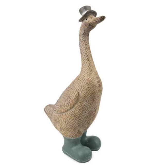 Madison & Mayfair Large Grey Duck Ornament with Spotty Wellies - 38.5cm in Beige