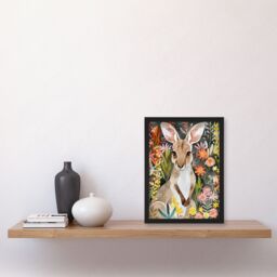 Artery8 Cute Baby Kangaroo with Vibrant Spring Flowers Framed Wall Art - Size: A4 - thumbnail 4