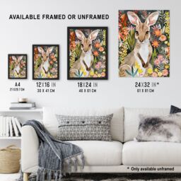 Artery8 Cute Baby Kangaroo with Vibrant Spring Flowers Framed Wall Art - Size: A4 - thumbnail 3