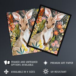 Artery8 Cute Baby Kangaroo with Vibrant Spring Flowers Framed Wall Art - Size: A4 - thumbnail 2