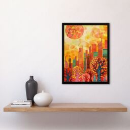 "Artery8 Autumn Sunset in Central Park Painting NYC Framed Art Print in Orange - Size: W12"" x H16""" - thumbnail 4