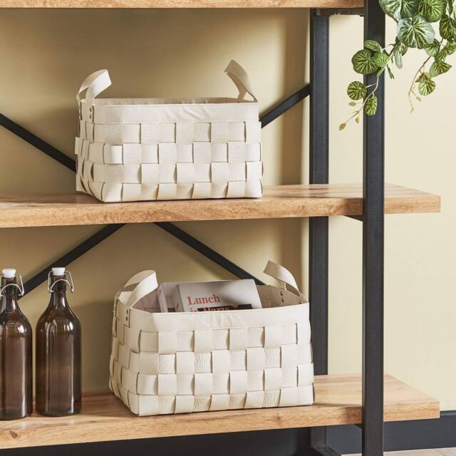 Wyld and Coco set of 2 beige faux leather storage baskets with handles - image 1