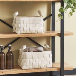 Wyld and Coco set of 2 beige faux leather storage baskets with handles