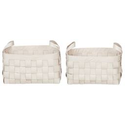 Wyld and Coco set of 2 beige faux leather storage baskets with handles - thumbnail 3