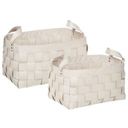 Wyld and Coco set of 2 beige faux leather storage baskets with handles - thumbnail 2