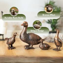 Marco Paul Bronze Set of 4 Resin Duck Ornaments Duck Family Figurines for Garden Patio in Brown - thumbnail 7