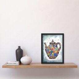 Artery8 Colourful Teapot Folk Art Kitchen Artwork Framed Wall Art Print A4 in Black - thumbnail 2