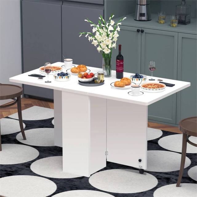 SPETLEK Mobile Drop Leaf Table Folding Kitchen Table on Wheels in White - image 1