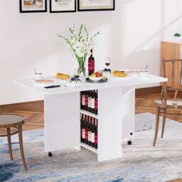 SPETLEK Mobile Drop Leaf Table Folding Kitchen Table on Wheels in White - thumbnail 5