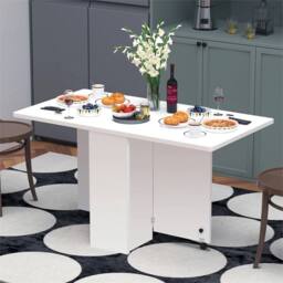 SPETLEK Mobile Drop Leaf Table Folding Kitchen Table on Wheels in White