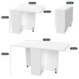 SPETLEK Mobile Drop Leaf Table Folding Kitchen Table on Wheels in White - thumbnail 2