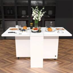SPETLEK Mobile Drop Leaf Table Folding Kitchen Table on Wheels in White - thumbnail 4
