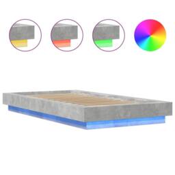 Berkfield Home Bed Frame with LED Lights without Mattress Concrete Grey 90x200cm - Size: 90x200 cm - thumbnail 8