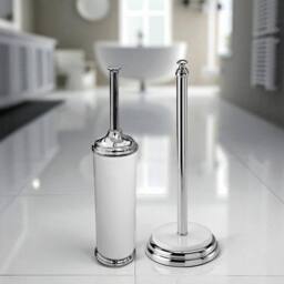 Showerdrape Opera 2 Piece Bathroom Accessory Set Spare Roll Holder & Toilet Brush in White - thumbnail 1